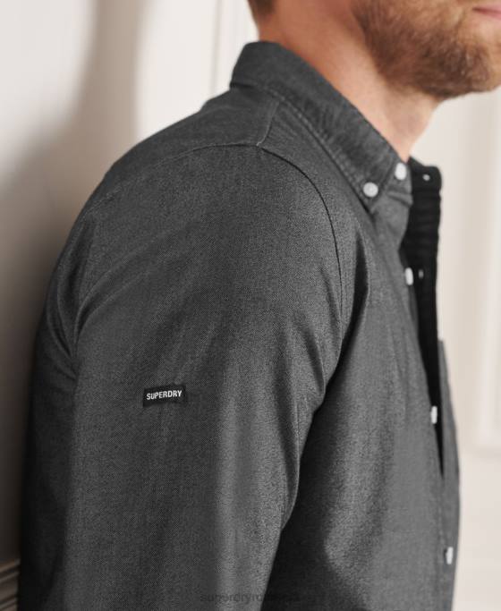Superdry cămașă uni oxford din bumbac organic îmbrăcăminte negru bărbați JX0Z221