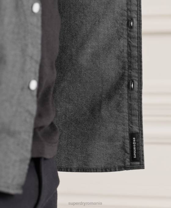 Superdry cămașă uni oxford din bumbac organic îmbrăcăminte negru bărbați JX0Z221