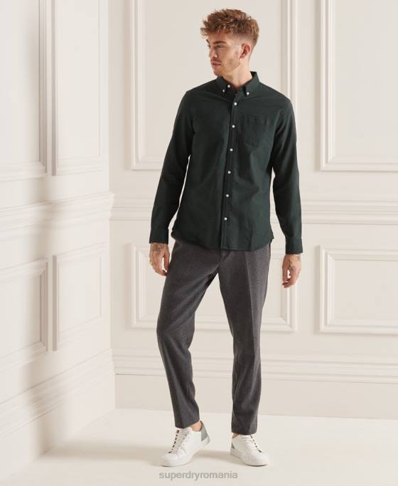 Superdry cămașă uni oxford din bumbac organic îmbrăcăminte verde bărbați JX0Z226