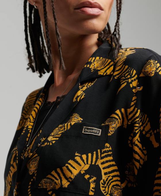 Superdry cămașă vintage revere îmbrăcăminte negru femei JX0Z3035
