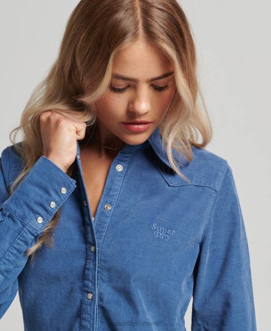 Superdry cămașă western cu șnur îmbrăcăminte albastru femei JX0Z3011