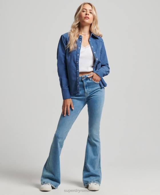 Superdry cămașă western cu șnur îmbrăcăminte albastru femei JX0Z3011