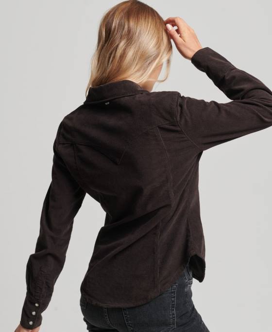 Superdry cămașă western cu șnur îmbrăcăminte maro femei JX0Z3015