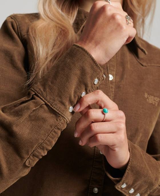 Superdry cămașă western cu șnur îmbrăcăminte maro femei JX0Z3038