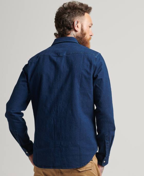 Superdry cămăși occidentale îmbrăcăminte albastru inchis bărbați JX0Z156