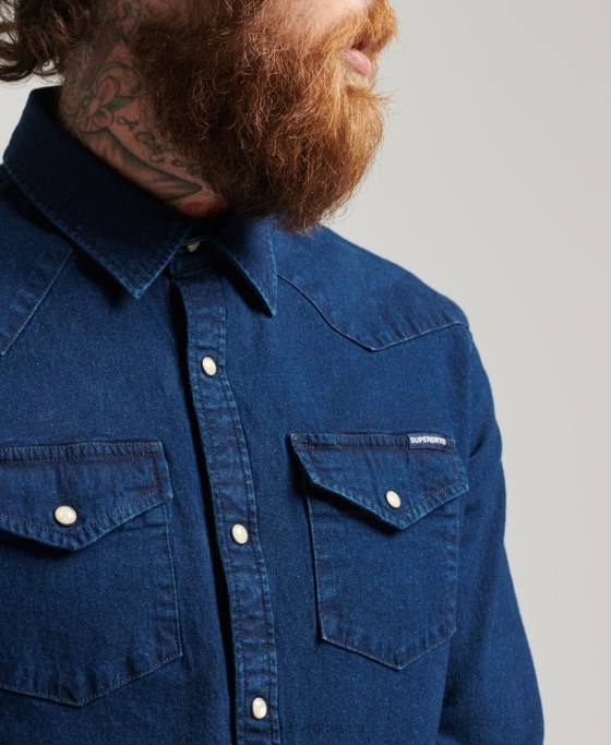 Superdry cămăși occidentale îmbrăcăminte albastru inchis bărbați JX0Z156