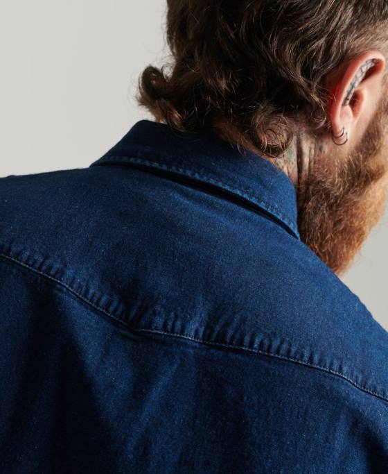 Superdry cămăși occidentale îmbrăcăminte albastru inchis bărbați JX0Z156