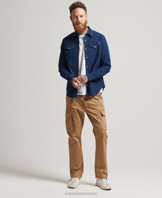 Superdry cămăși occidentale îmbrăcăminte albastru inchis bărbați JX0Z156