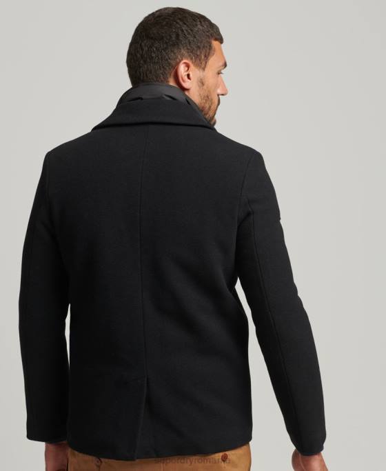 Superdry căptușeală detașabilă palton scurt de lână îmbrăcăminte negru bărbați JX0Z1131