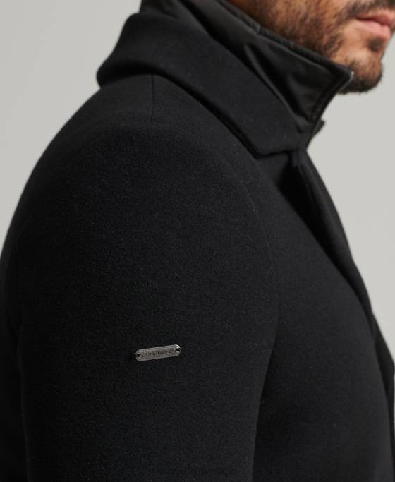 Superdry căptușeală detașabilă palton scurt de lână îmbrăcăminte negru bărbați JX0Z1131