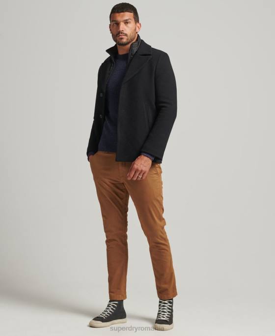 Superdry căptușeală detașabilă palton scurt de lână îmbrăcăminte negru bărbați JX0Z1131