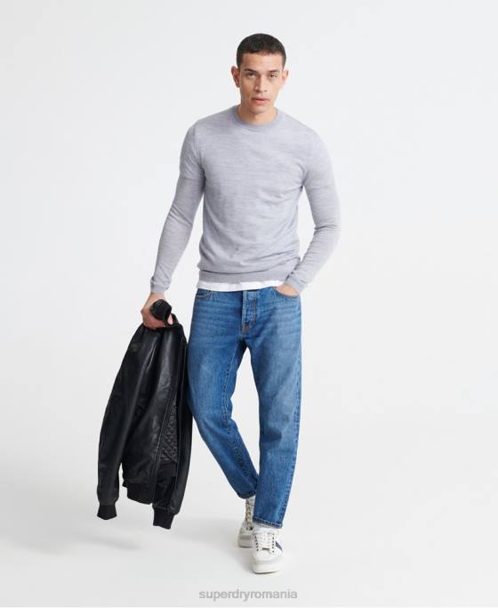 Superdry editați jumper merinos pentru echipaj îmbrăcăminte gri deschis bărbați JX0Z1366