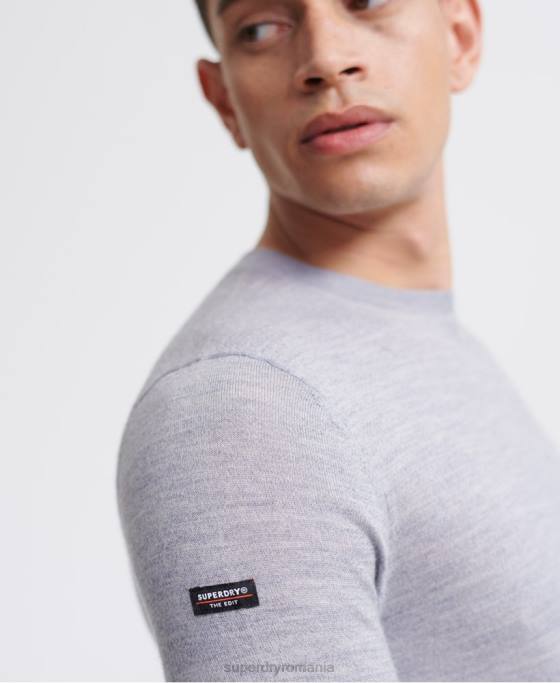 Superdry editați jumper merinos pentru echipaj îmbrăcăminte gri deschis bărbați JX0Z1366