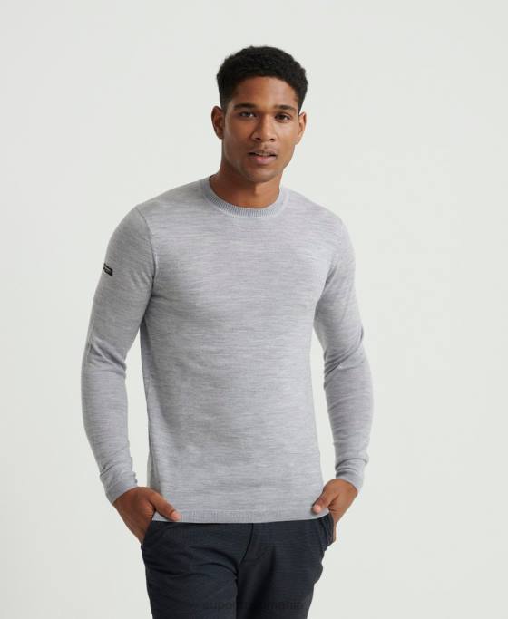 Superdry editați jumper merinos pentru echipaj îmbrăcăminte gri deschis bărbați JX0Z1367