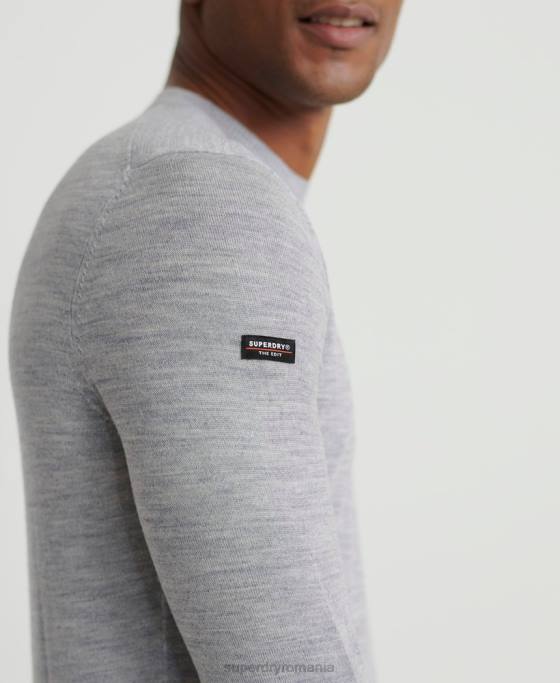 Superdry editați jumper merinos pentru echipaj îmbrăcăminte gri deschis bărbați JX0Z1367