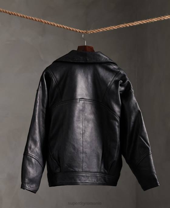 Superdry editează geaca de motociclist din piele hibridă îmbrăcăminte negru femei JX0Z5623