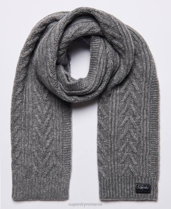 Superdry eșarfă lux cablu accesorii gri deschis femei JX0Z4306