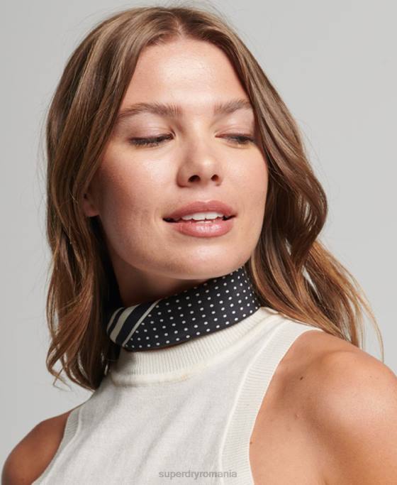Superdry eșarfă pătrată de mătase imprimată accesorii negru femei JX0Z4212