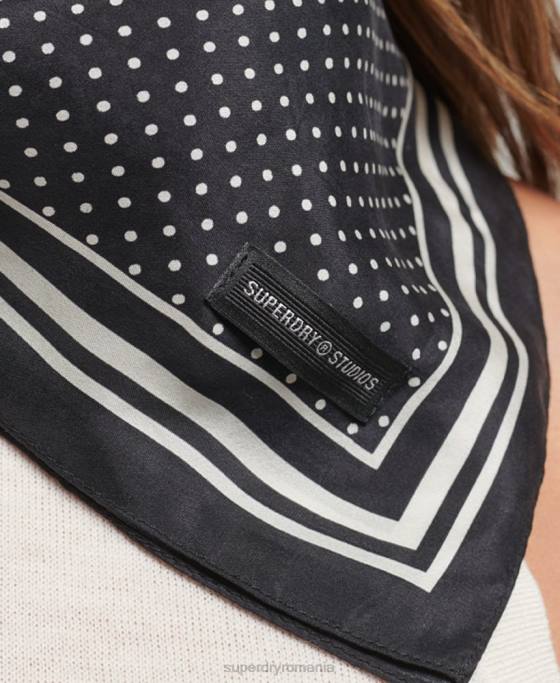 Superdry eșarfă pătrată de mătase imprimată accesorii negru femei JX0Z4212