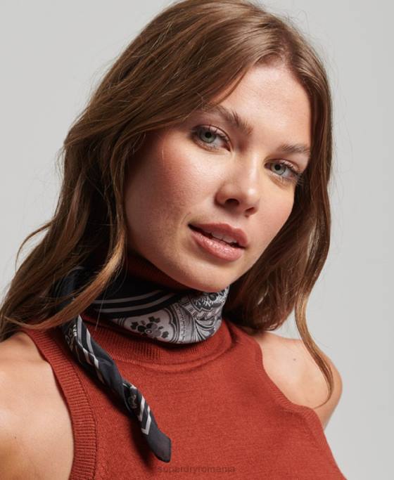 Superdry eșarfă pătrată de mătase imprimată accesorii negru femei JX0Z4213