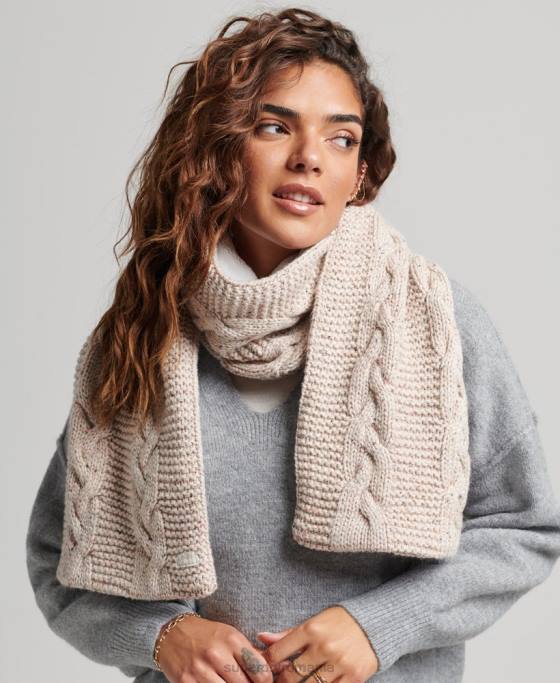 Superdry eșarfă tricot cablu accesorii bej femei JX0Z4255