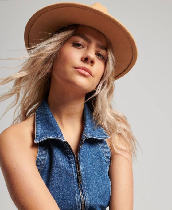 Superdry fermoar cu guler prin top din denim îmbrăcăminte albastru femei JX0Z2064