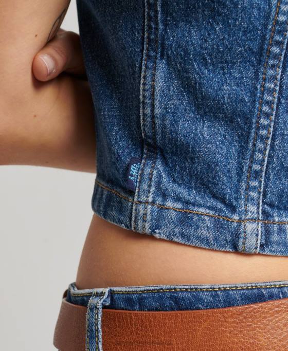 Superdry fermoar cu guler prin top din denim îmbrăcăminte albastru femei JX0Z2064