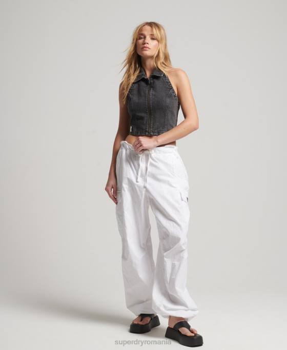 Superdry fermoar cu guler prin top din denim îmbrăcăminte gri inchis femei JX0Z2946