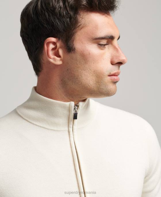 Superdry fermoar merino prin cardigan tricotat îmbrăcăminte alb bărbați JX0Z1242