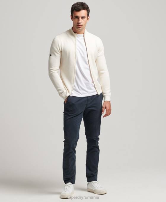 Superdry fermoar merino prin cardigan tricotat îmbrăcăminte alb bărbați JX0Z1242