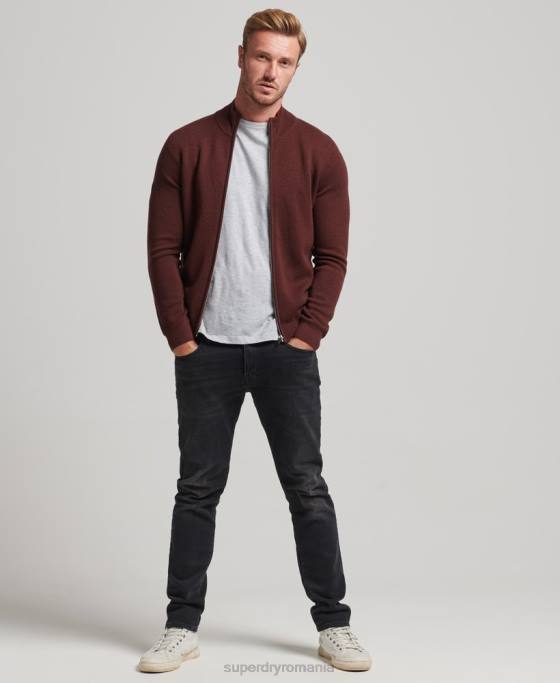 Superdry fermoar merino prin cardigan tricotat îmbrăcăminte maro bărbați JX0Z1256