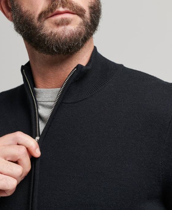 Superdry fermoar merino prin cardigan tricotat îmbrăcăminte negru bărbați JX0Z1239