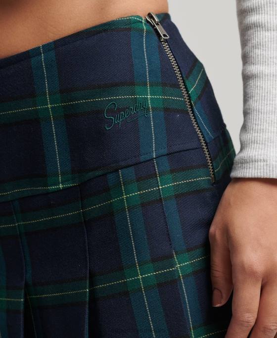 Superdry fusta mini cu pliuri cu carouri îmbrăcăminte marina femei JX0Z4136