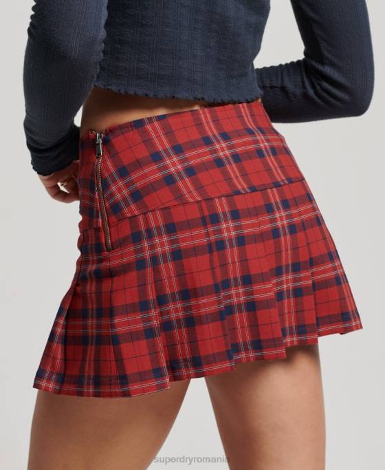 Superdry fusta mini cu pliuri cu carouri îmbrăcăminte roșu femei JX0Z4141