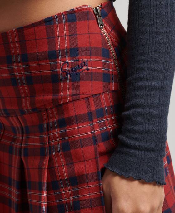 Superdry fusta mini cu pliuri cu carouri îmbrăcăminte roșu femei JX0Z4141