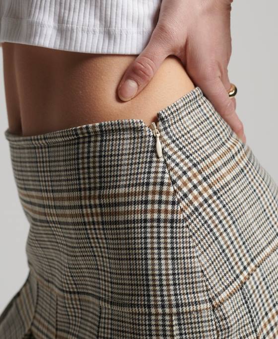 Superdry fusta mini cu pliuri vintage din tweed îmbrăcăminte bej femei JX0Z4158