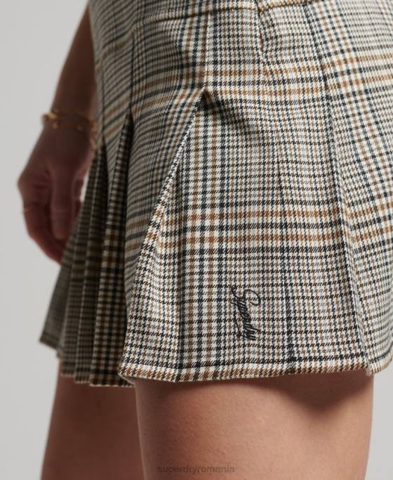 Superdry fusta mini cu pliuri vintage din tweed îmbrăcăminte bej femei JX0Z4158