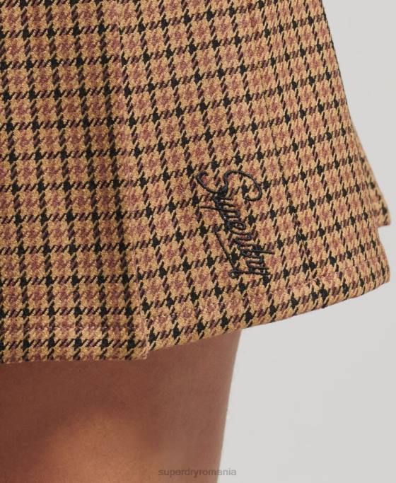Superdry fusta mini cu pliuri vintage din tweed îmbrăcăminte bronzat femei JX0Z4131