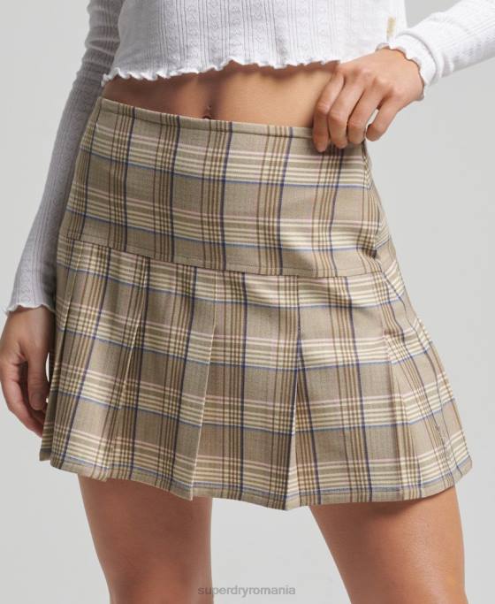 Superdry fusta mini cu pliuri vintage din tweed îmbrăcăminte cremă femei JX0Z4144