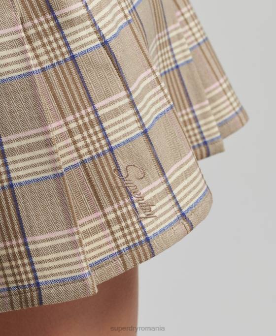 Superdry fusta mini cu pliuri vintage din tweed îmbrăcăminte cremă femei JX0Z4144