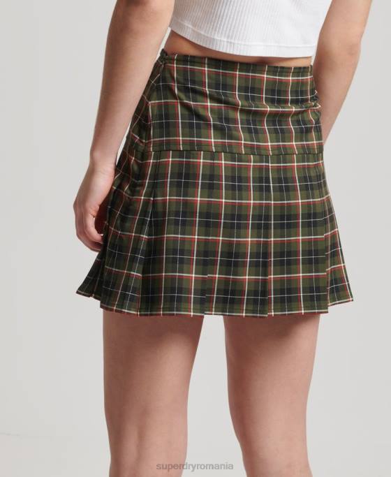 Superdry fusta mini cu pliuri vintage din tweed îmbrăcăminte kaki femei JX0Z4160