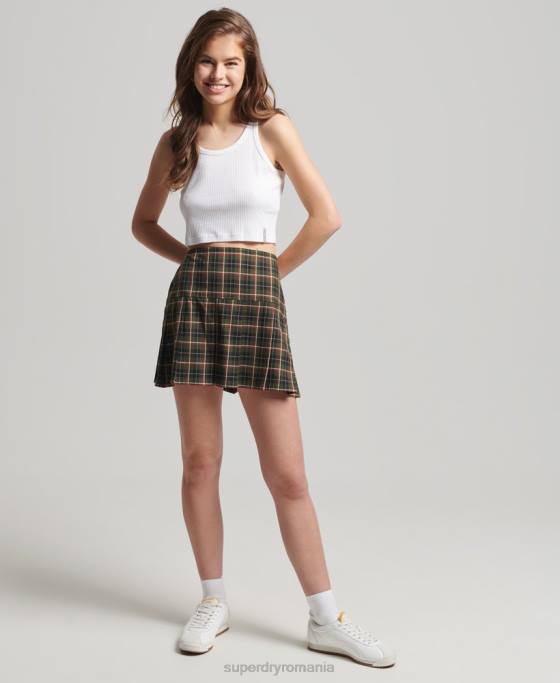 Superdry fusta mini cu pliuri vintage din tweed îmbrăcăminte kaki femei JX0Z4160