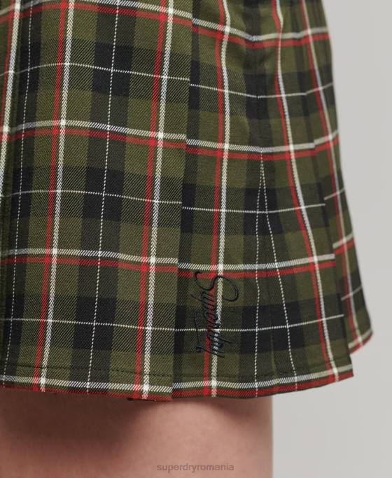 Superdry fusta mini cu pliuri vintage din tweed îmbrăcăminte kaki femei JX0Z4160