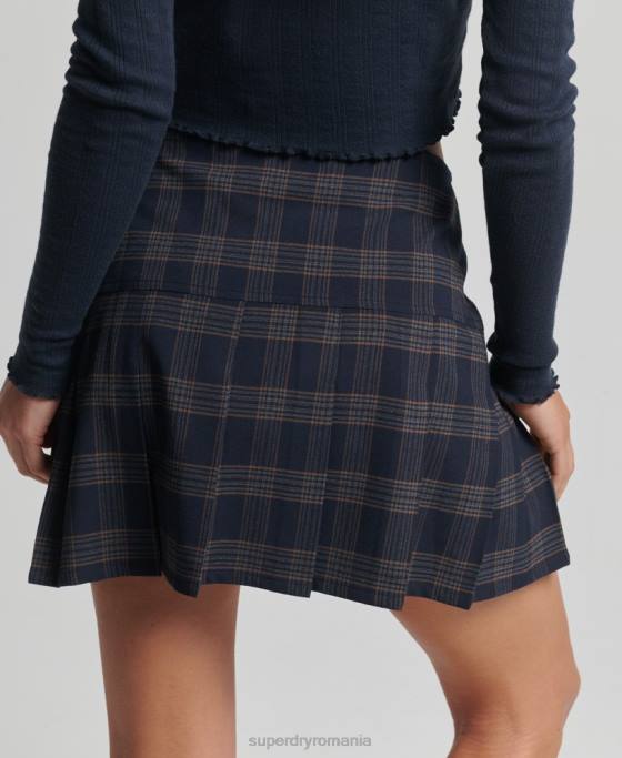 Superdry fusta mini cu pliuri vintage din tweed îmbrăcăminte marina femei JX0Z4157