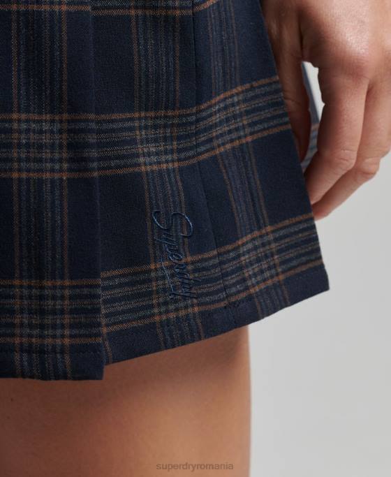 Superdry fusta mini cu pliuri vintage din tweed îmbrăcăminte marina femei JX0Z4157