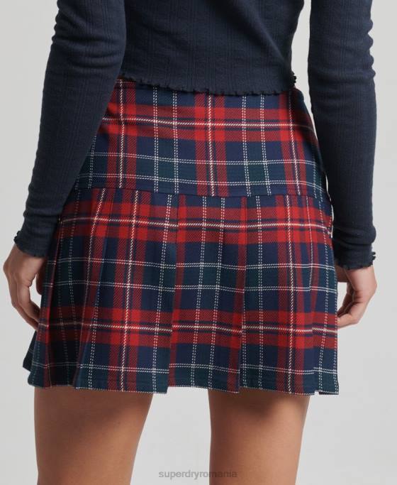 Superdry fusta mini cu pliuri vintage din tweed îmbrăcăminte roșu femei JX0Z4153