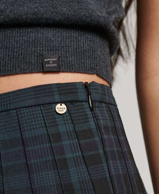 Superdry fusta mini plisata cu carouri îmbrăcăminte marina femei JX0Z4156