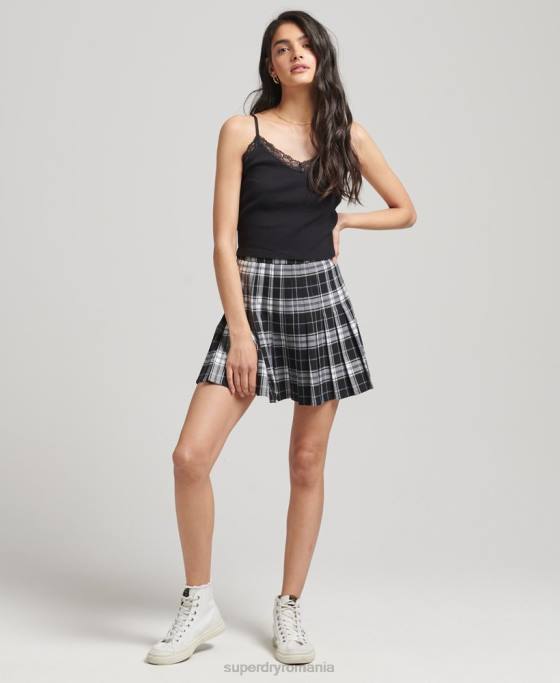Superdry fusta mini plisata cu carouri îmbrăcăminte negru femei JX0Z4151