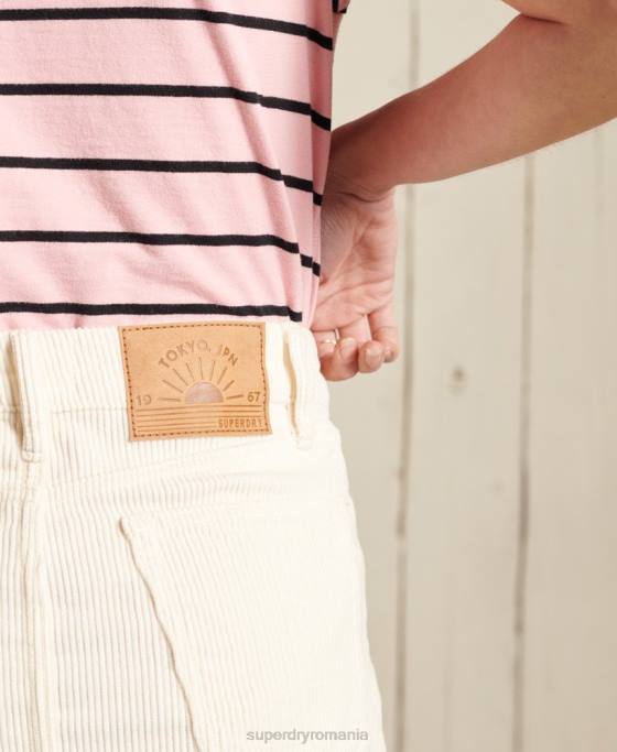Superdry fusta mini snur îmbrăcăminte cremă femei JX0Z6625