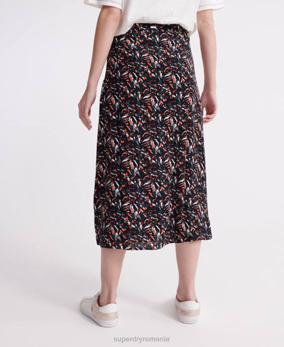 Superdry fustă midi canyon îmbrăcăminte albastru femei JX0Z4165